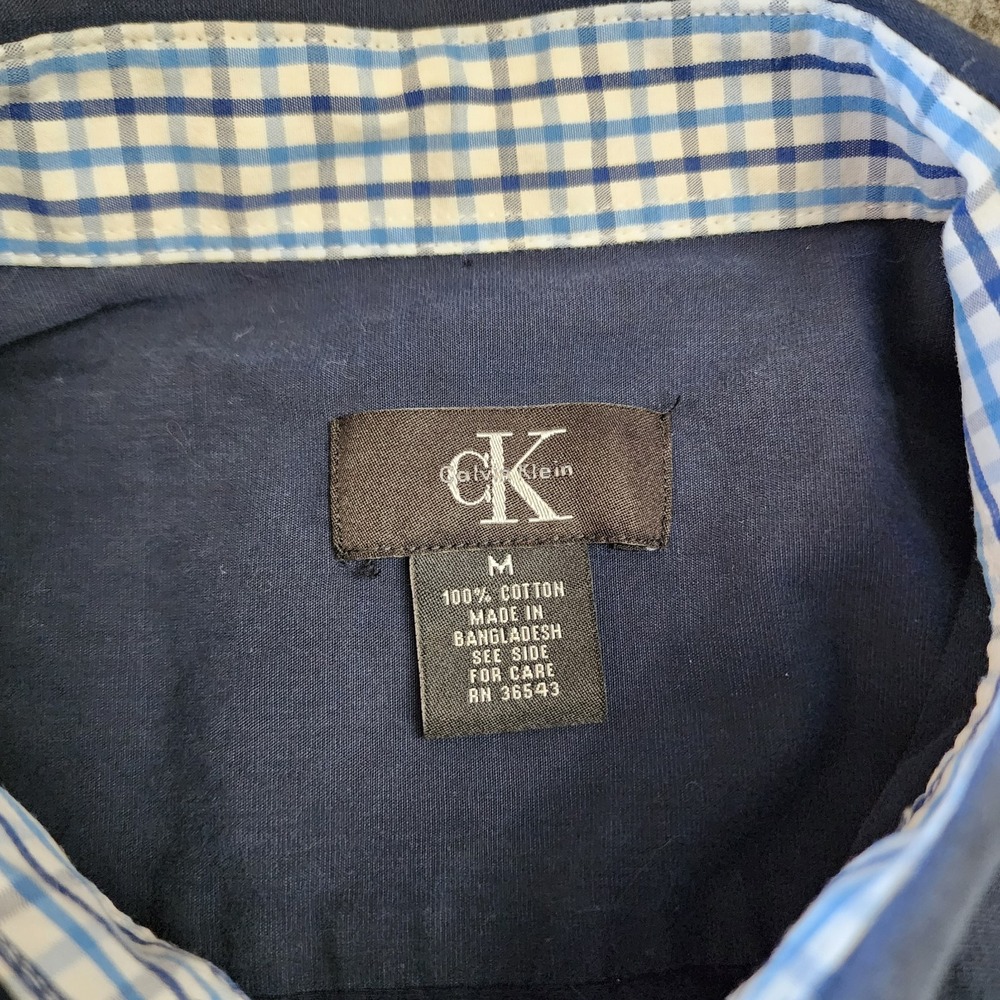 Calvin Klein CK Mens Medium Blue Button Front Dress Shirt Long Sleeve Cotton - Picture 3 of 7